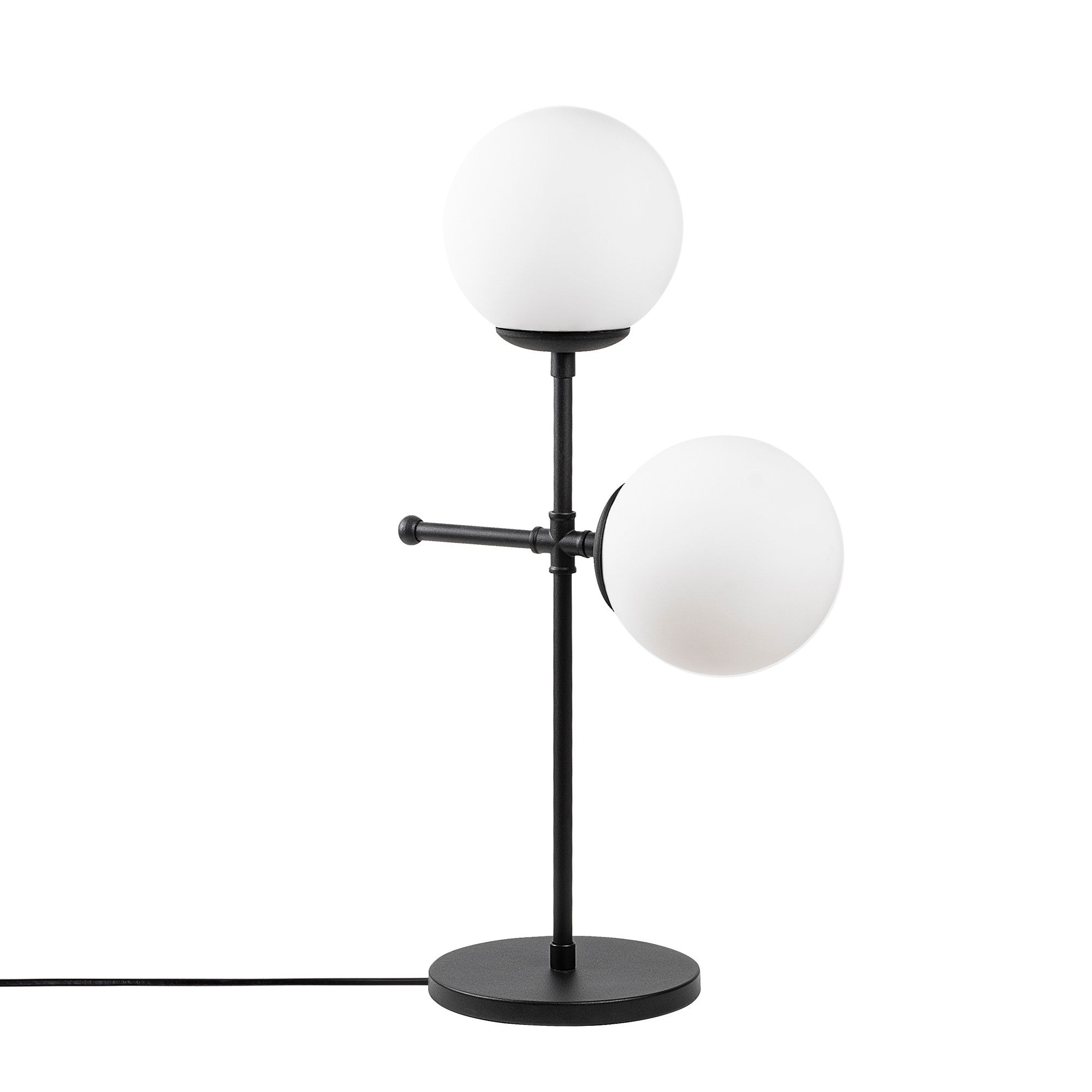 Lampe à poser deux globes Crucium H55 cm Métal Verre Noir Opale