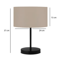 Lampe à poser Laxa structure en métal Noir avec abat-jour en tissu Taupe