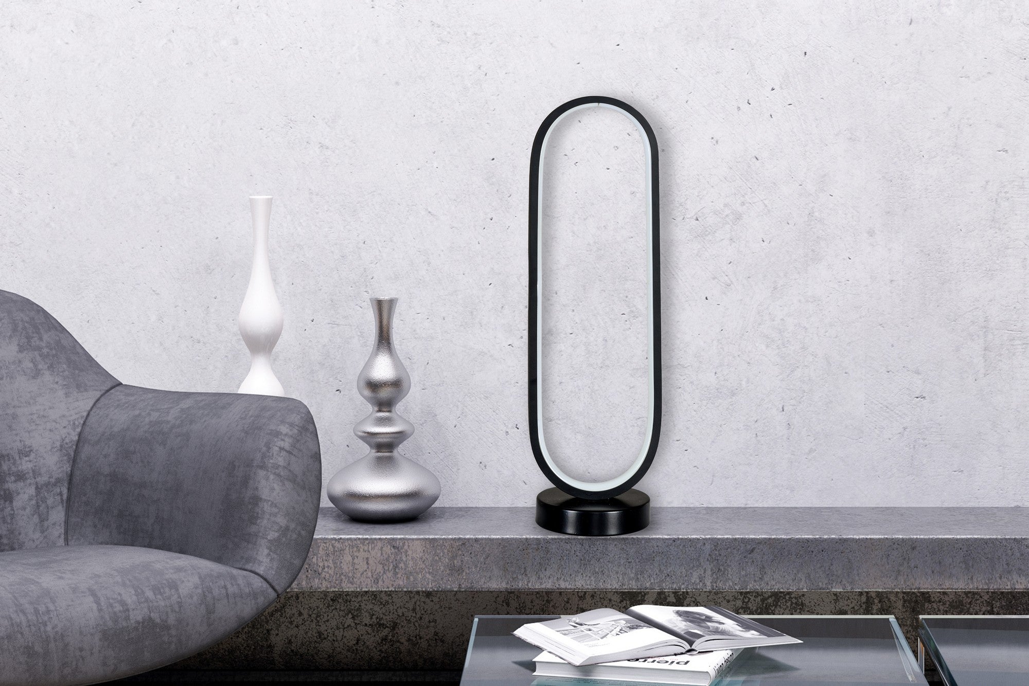 Lampe à poser moderne Pézenas H47cm Métal Noir et LED Blanc