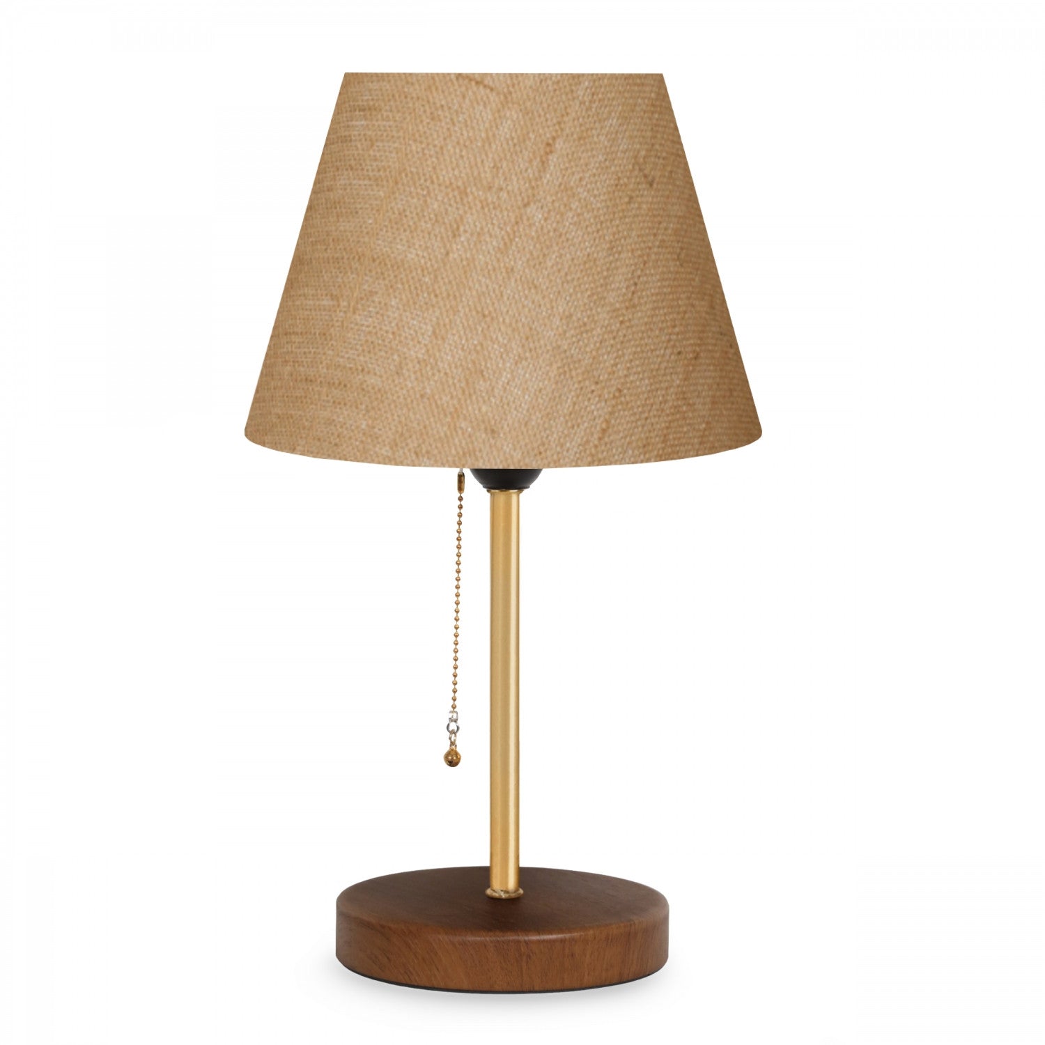 Lampe à poser Virasta H38cm Bois Marron, Métal Or et Tissu Beige