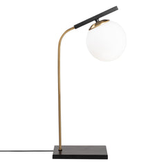 Lampe à poser Zoteus H55cm Métal Noir et Or et Verre Blanc