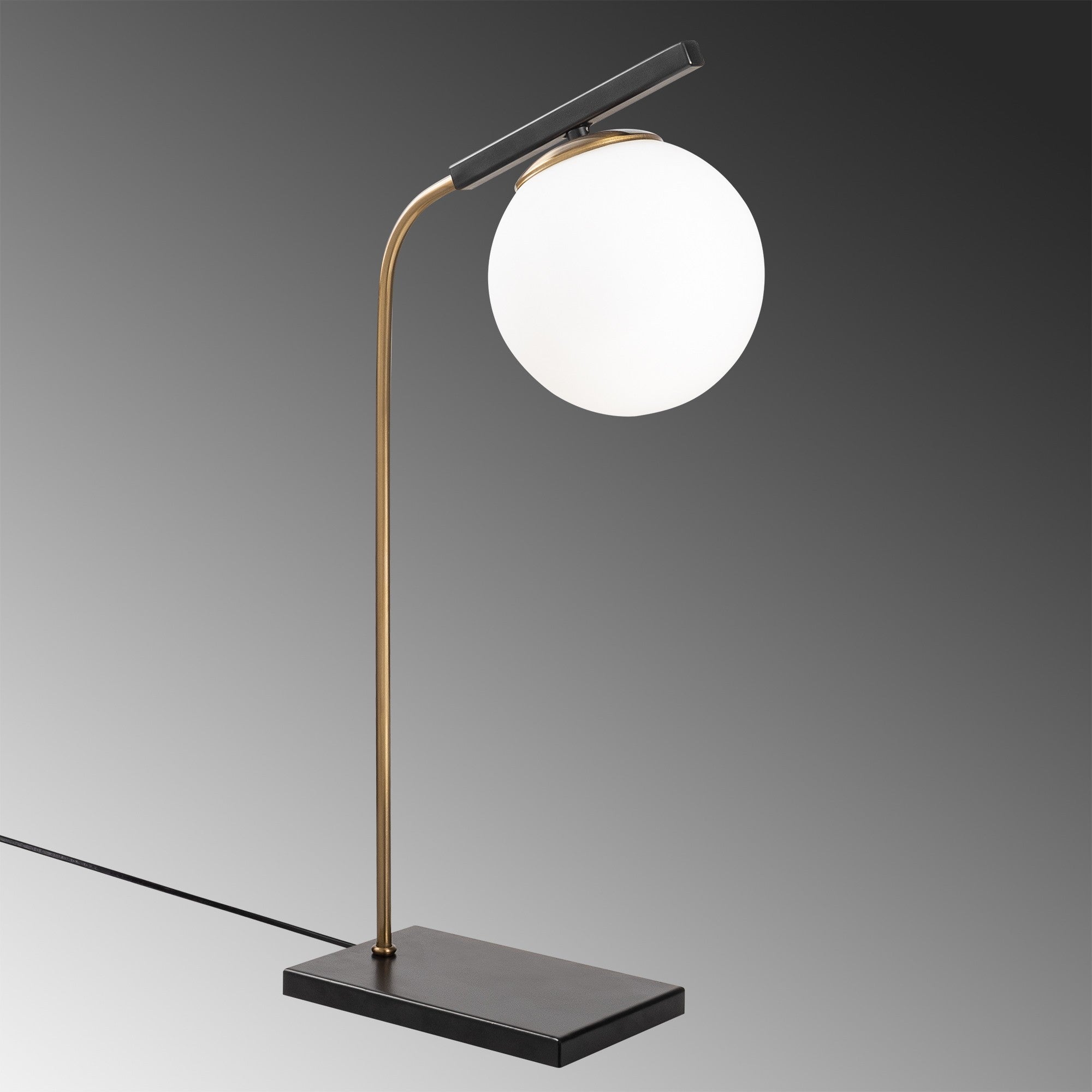 Lampe à poser Zoteus H55cm Métal Noir et Or et Verre Blanc