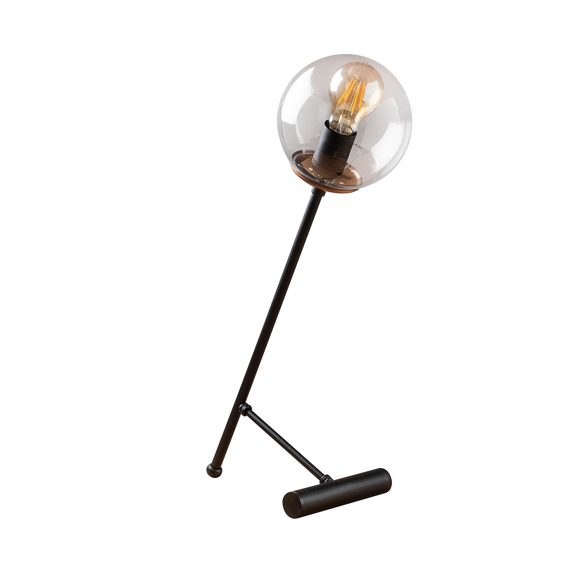 Lampe de table contrepoids maillet Bulla 51cm Métal Noir et Verre Transparent