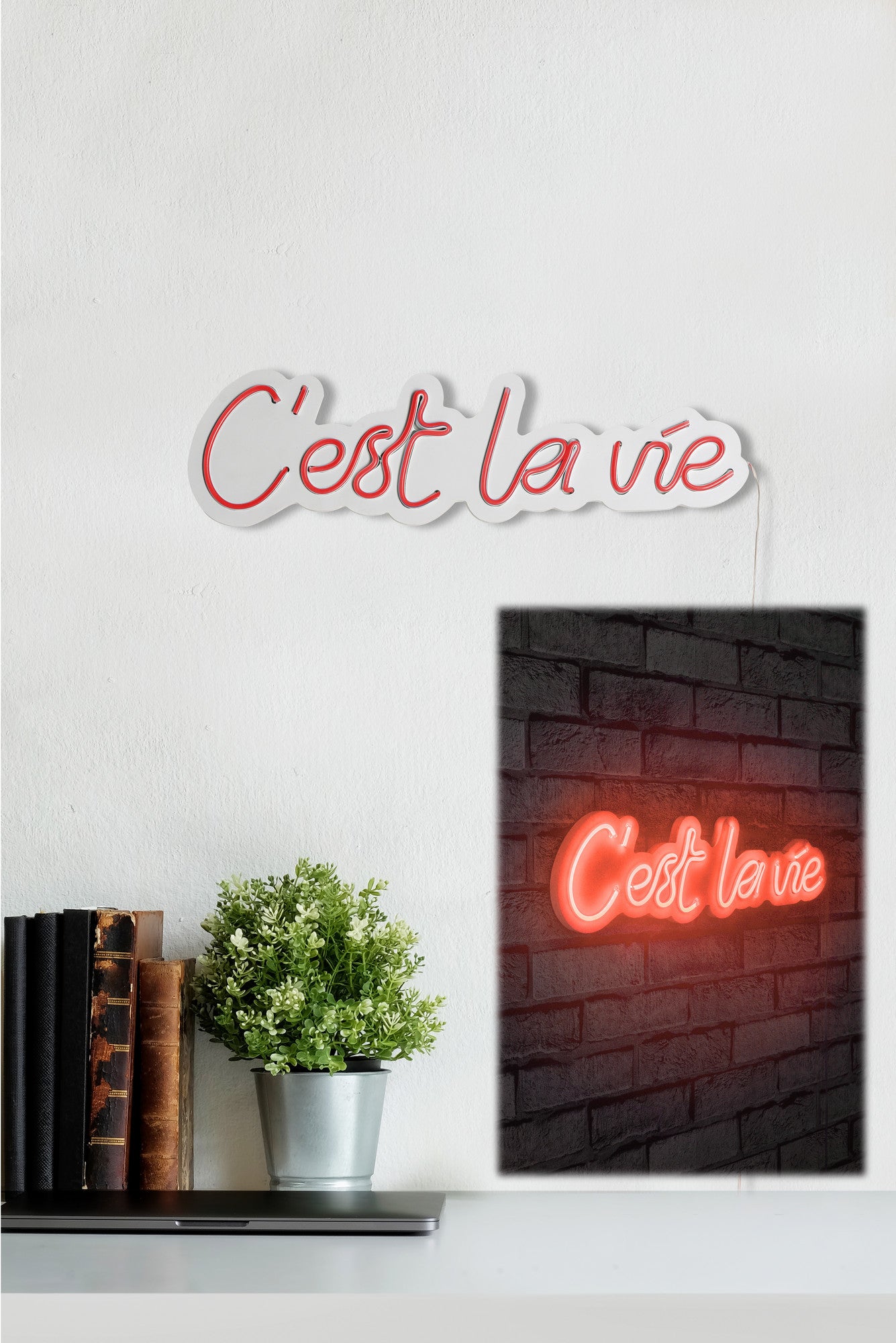 Lettrage mural Lucendi L52xH14cm "C'est la vie" Néon Rouge