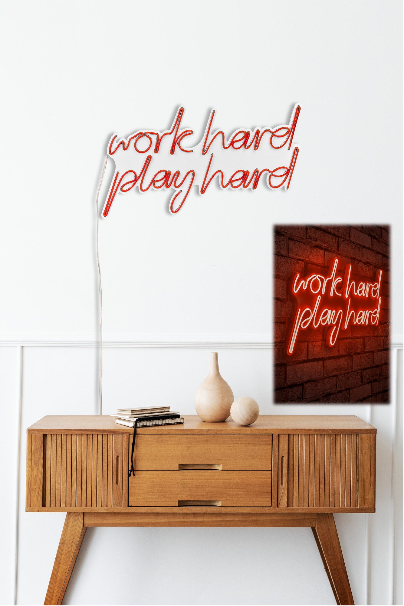 Lettrage mural Lucendi L60,5xH36cm "Work Hard, Play Hard" Néon Rouge