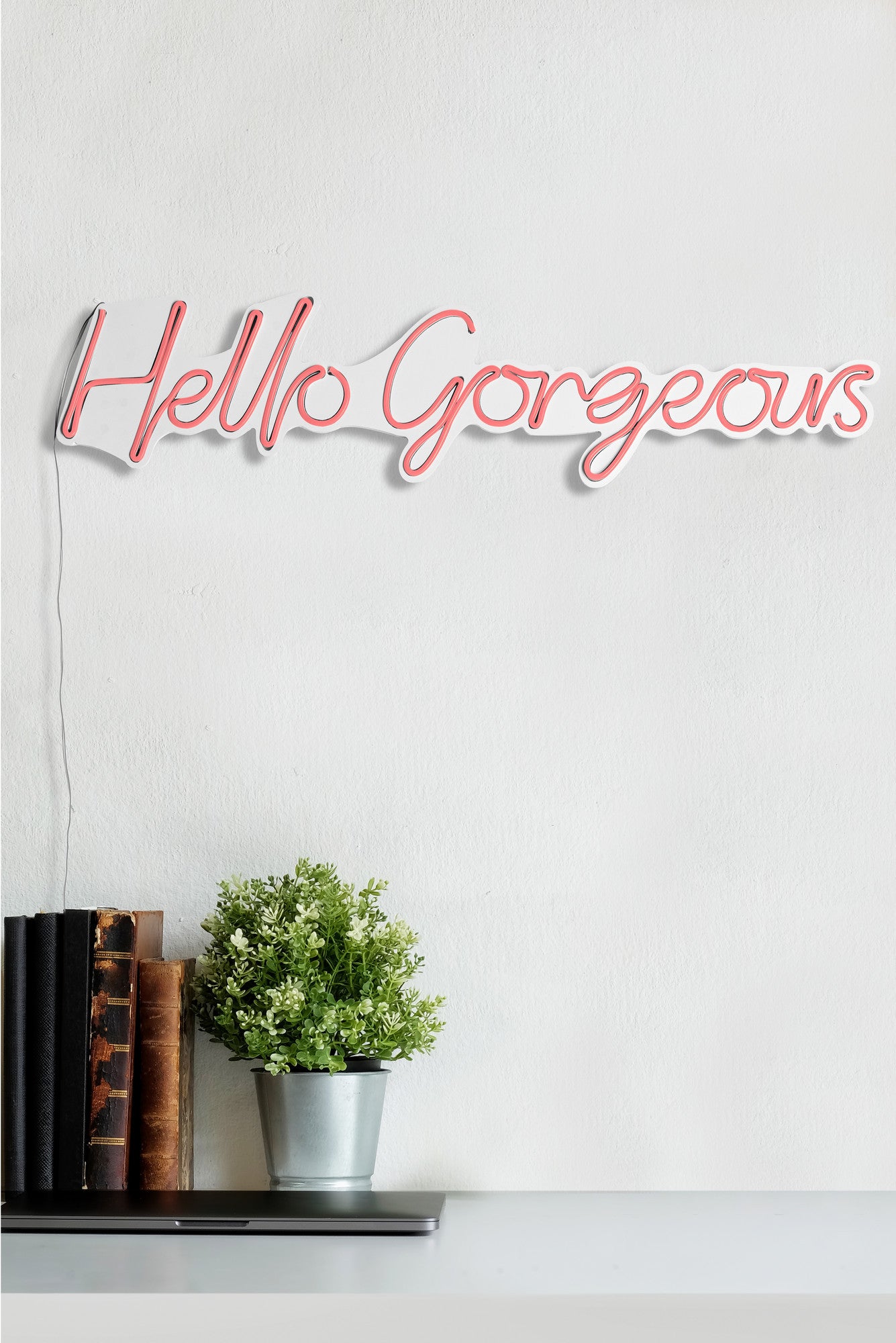 Lettrage mural Lucendi L75xH18cm "Hello Gorgeous" Néon Rose