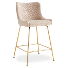 Lot de 2 chaises de bar Bellamy Velours Beige pieds Or