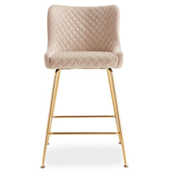 Lot de 2 chaises de bar Bellamy Velours Beige pieds Or
