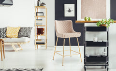 Lot de 2 chaises de bar Bellamy Velours Beige pieds Or