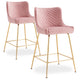 Lot de 2 tabourets en velours rose avec pieds métalliques dorés