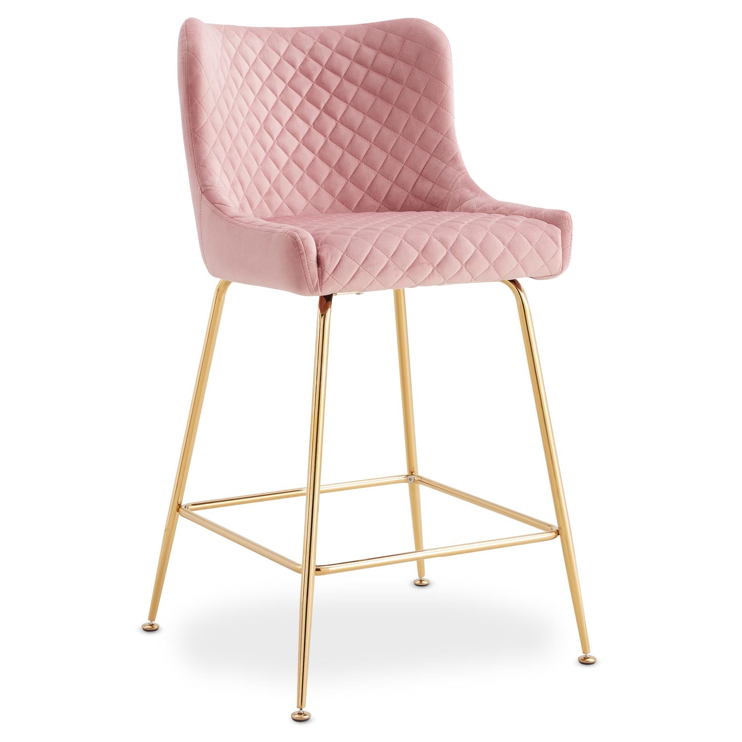 Lot de 2 chaises de bar Bellamy Velours Rose pieds Or