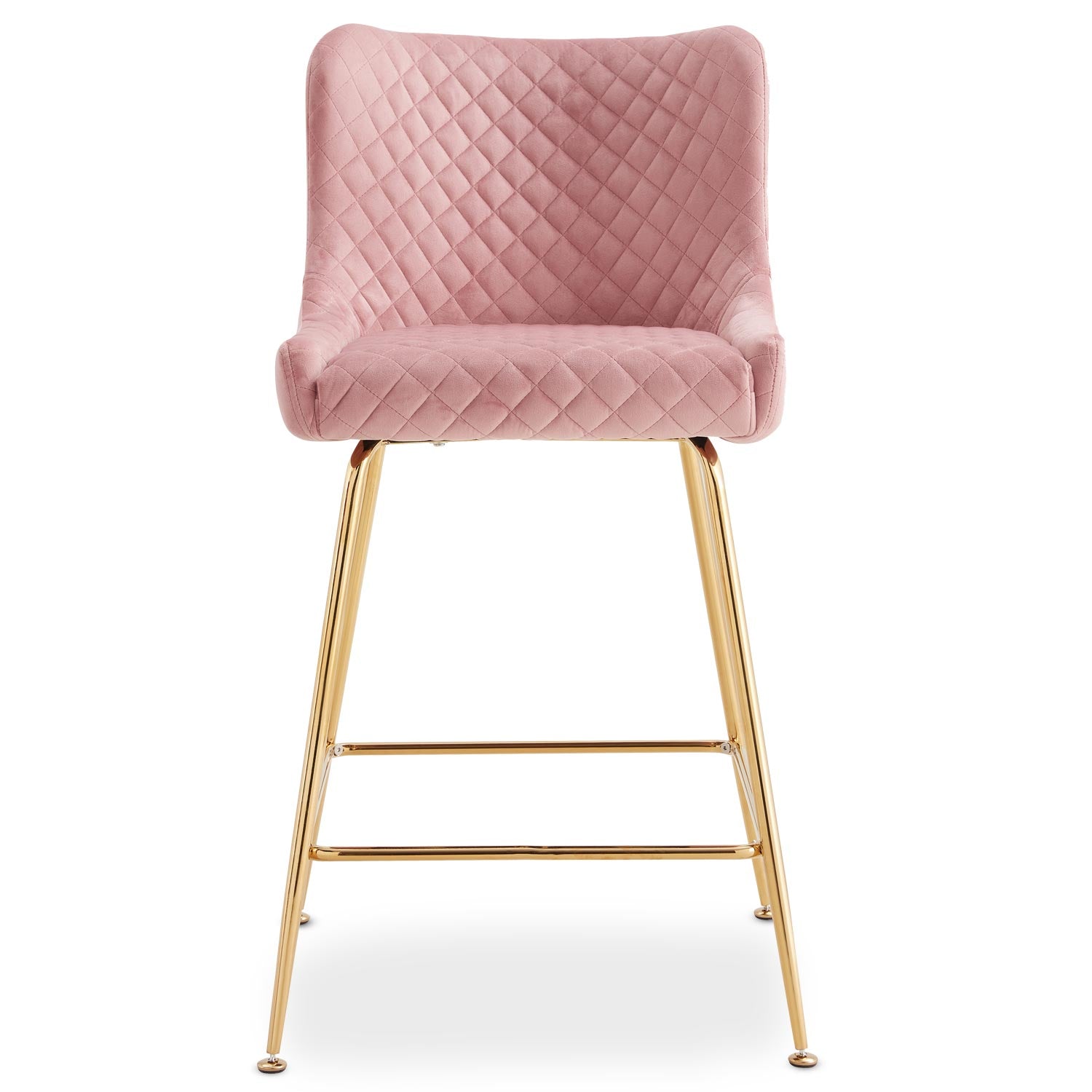 Lot de 2 chaises de bar Bellamy Velours Rose pieds Or