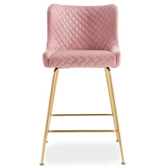 Lot de 2 chaises de bar Bellamy Velours Rose pieds Or