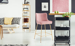 Lot de 2 chaises de bar Bellamy Velours Rose pieds Or