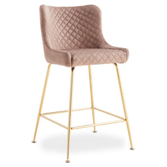 Lot de 2 chaises de bar Bellamy Velours Taupe pieds Or