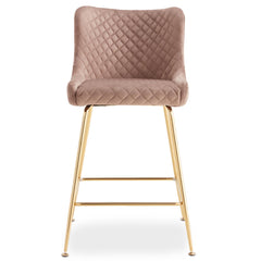 Lot de 2 chaises de bar Bellamy Velours Taupe pieds Or