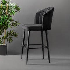 Lot de 2 chaises de bar Iria Velours et Métal Noir