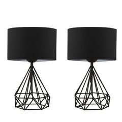 Lot de 2 lampes à poser à pied filaire géométrique Kelty 41cm Métal et Tissu Noir