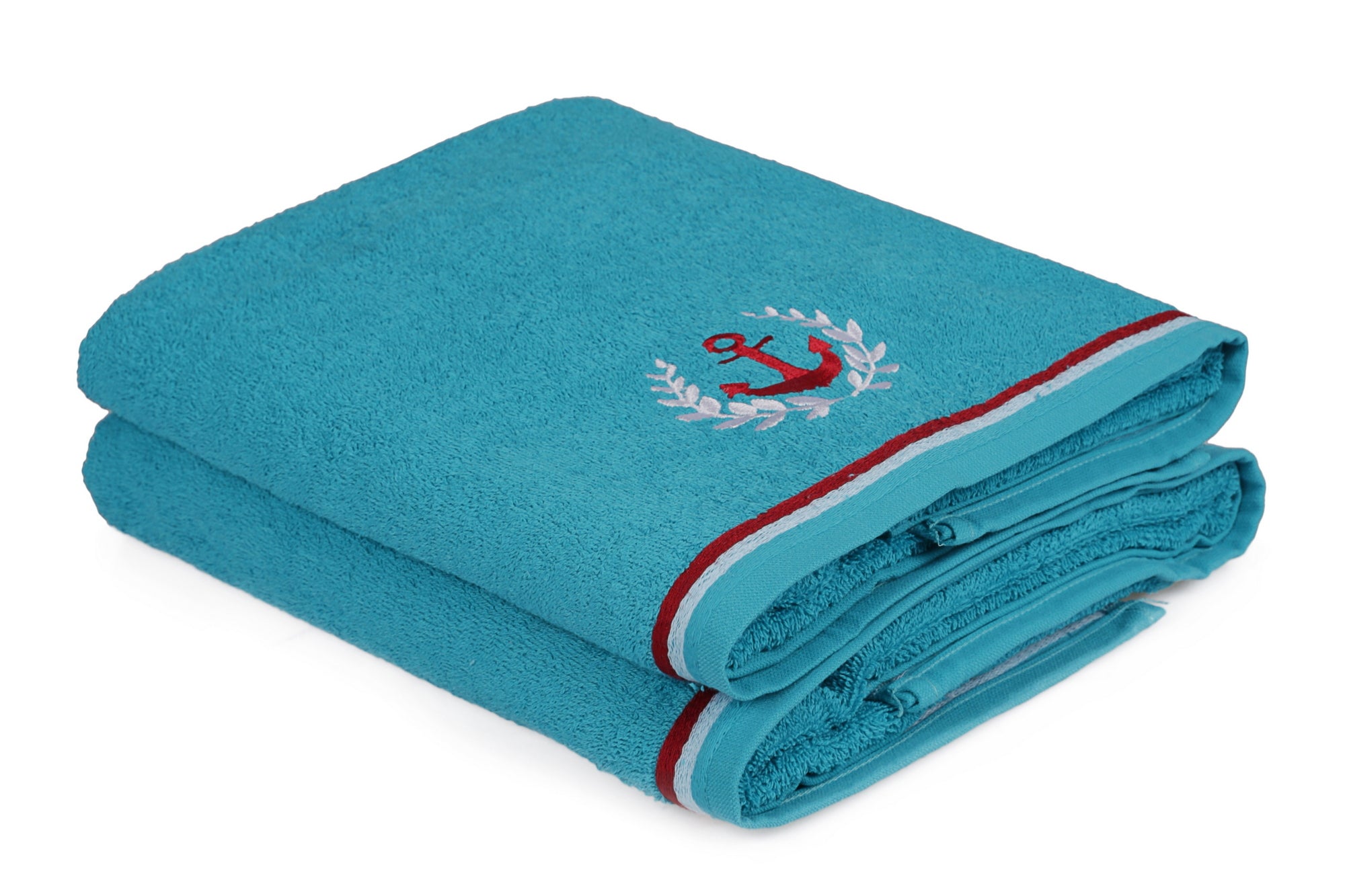 Lot de 2 serviettes de bain Anchora 70 x 140 cm Coton Coton Turquoise