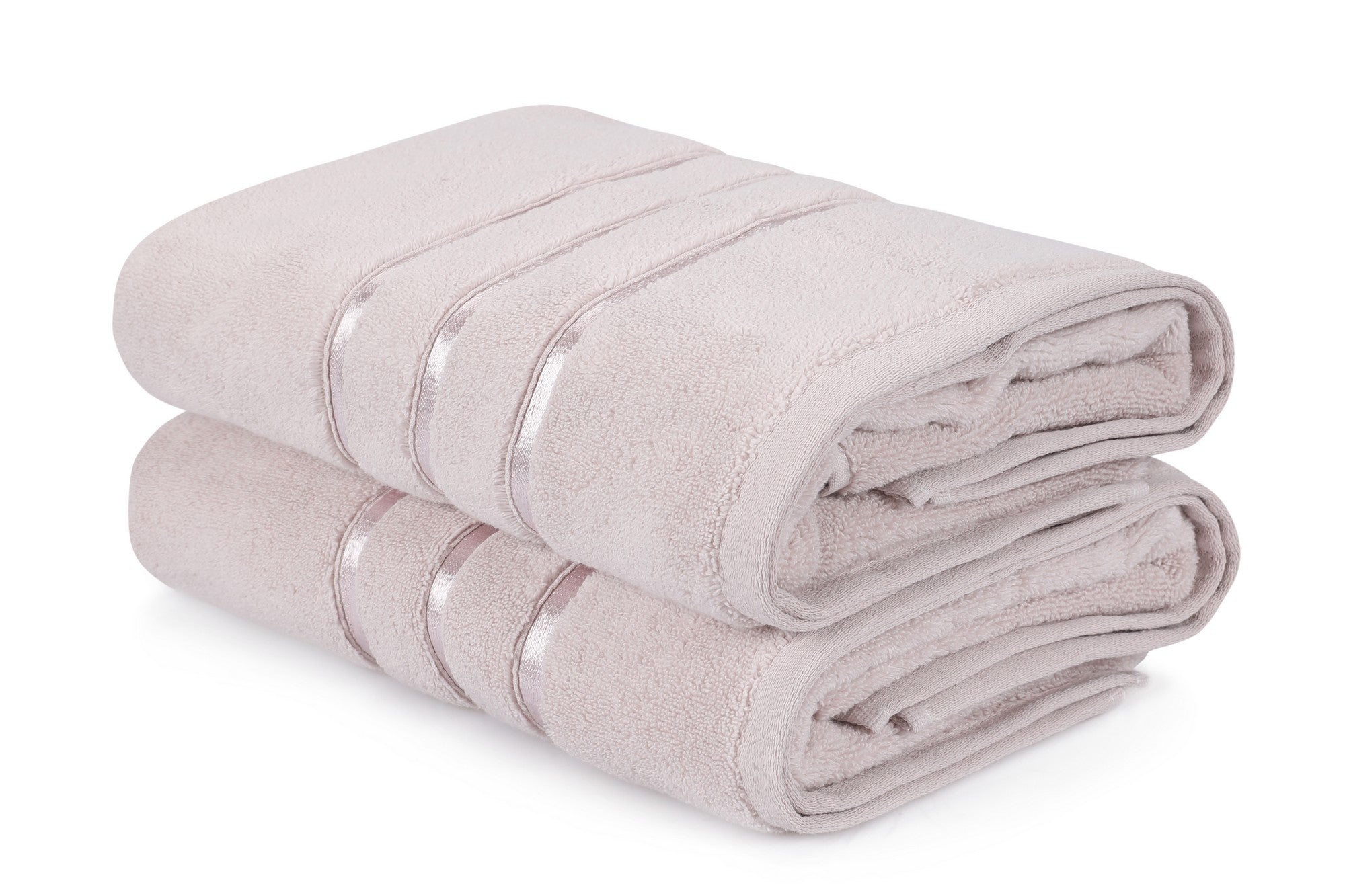 Lot de 2 serviettes de bain trois liteaux texture pelucheuse texture pelucheuse Vitta 70 x 140 cm 100% Micro Coton Parme