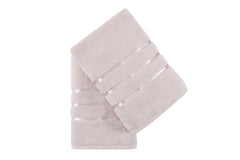 Lot de 2 serviettes de bain trois liteaux texture pelucheuse texture pelucheuse Vitta 70 x 140 cm 100% Micro Coton Parme