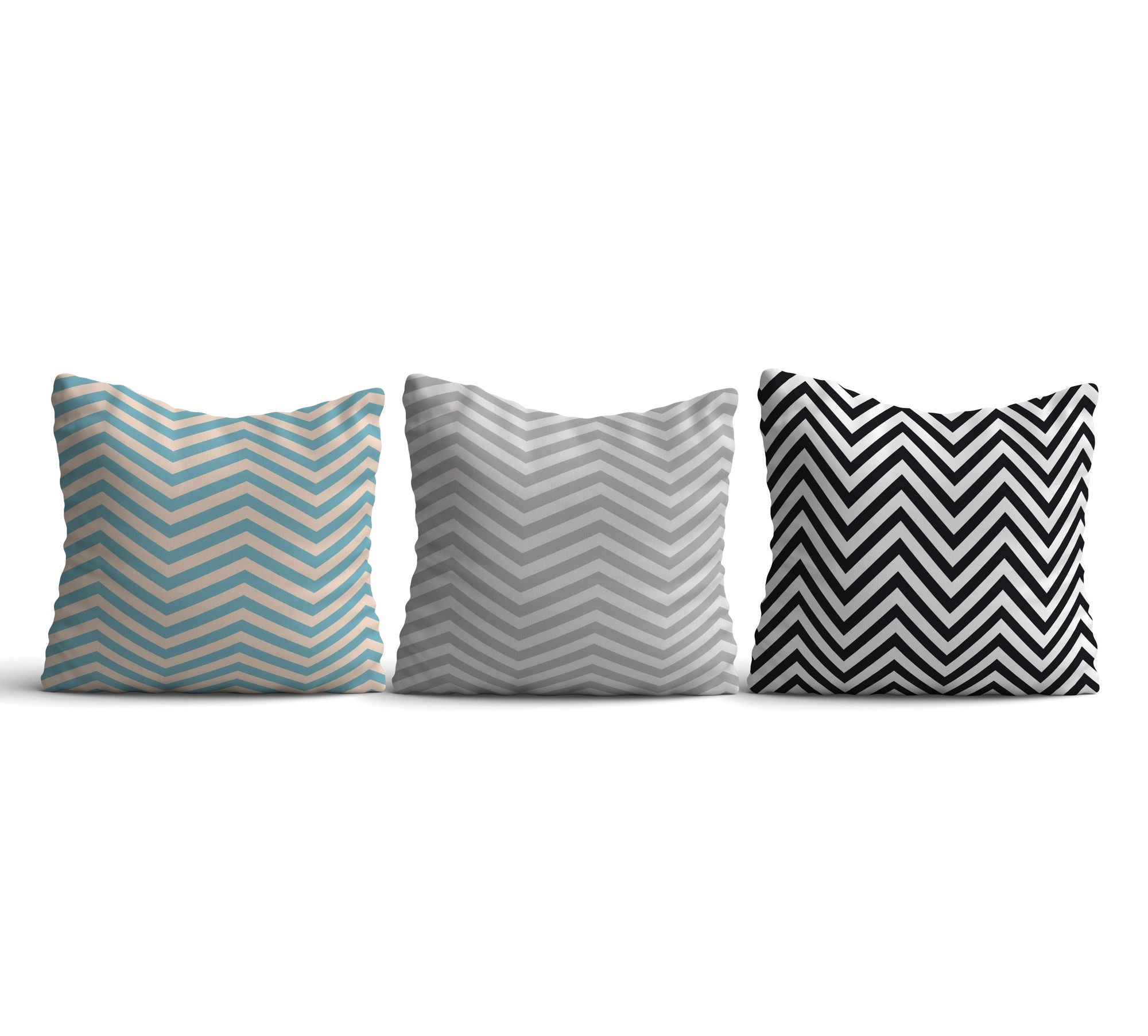 Lot de 3 coussins Twain 43x43cm Tissu Zigzag Vert, Gris, Noir et Blanc