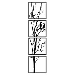 Lot de 4 cadres murales Tahu L44xH44cm couple d'oiseaux sur arbre Métal Noir