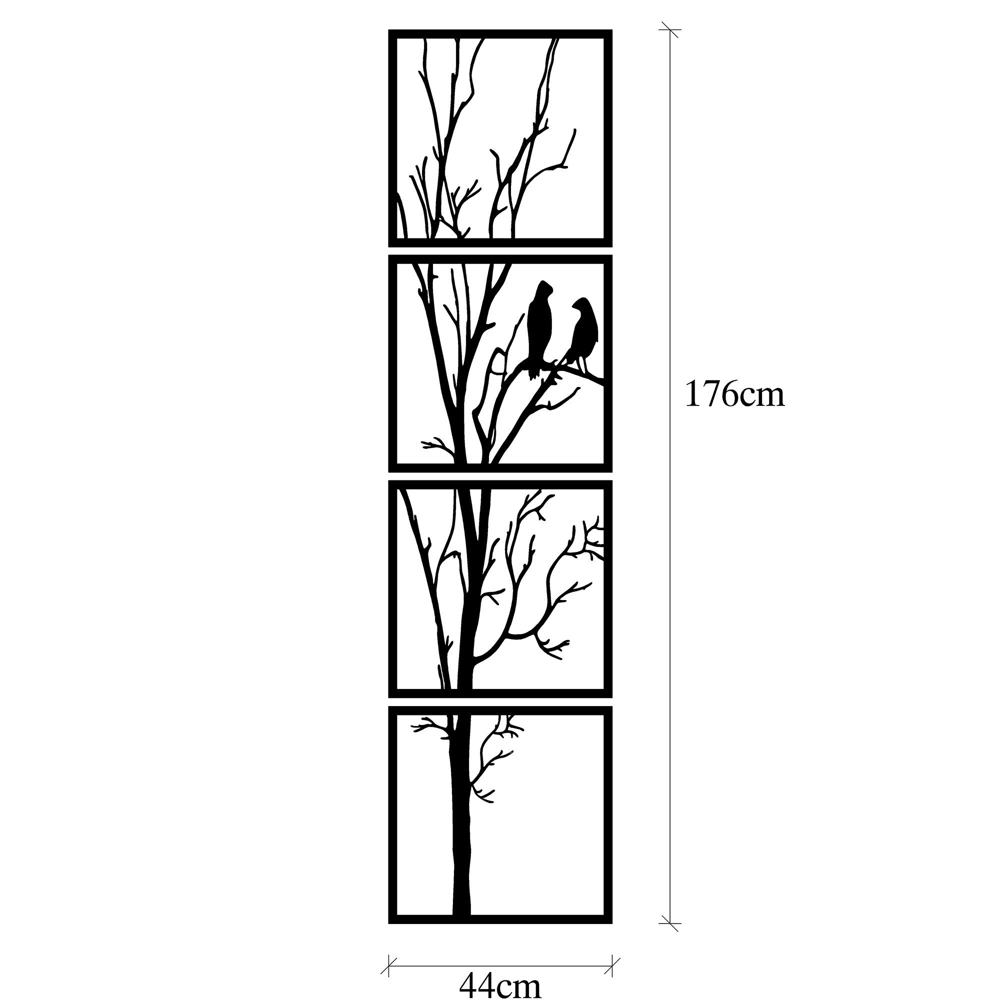 Lot de 4 cadres murales Tahu L44xH44cm couple d'oiseaux sur arbre Métal Noir