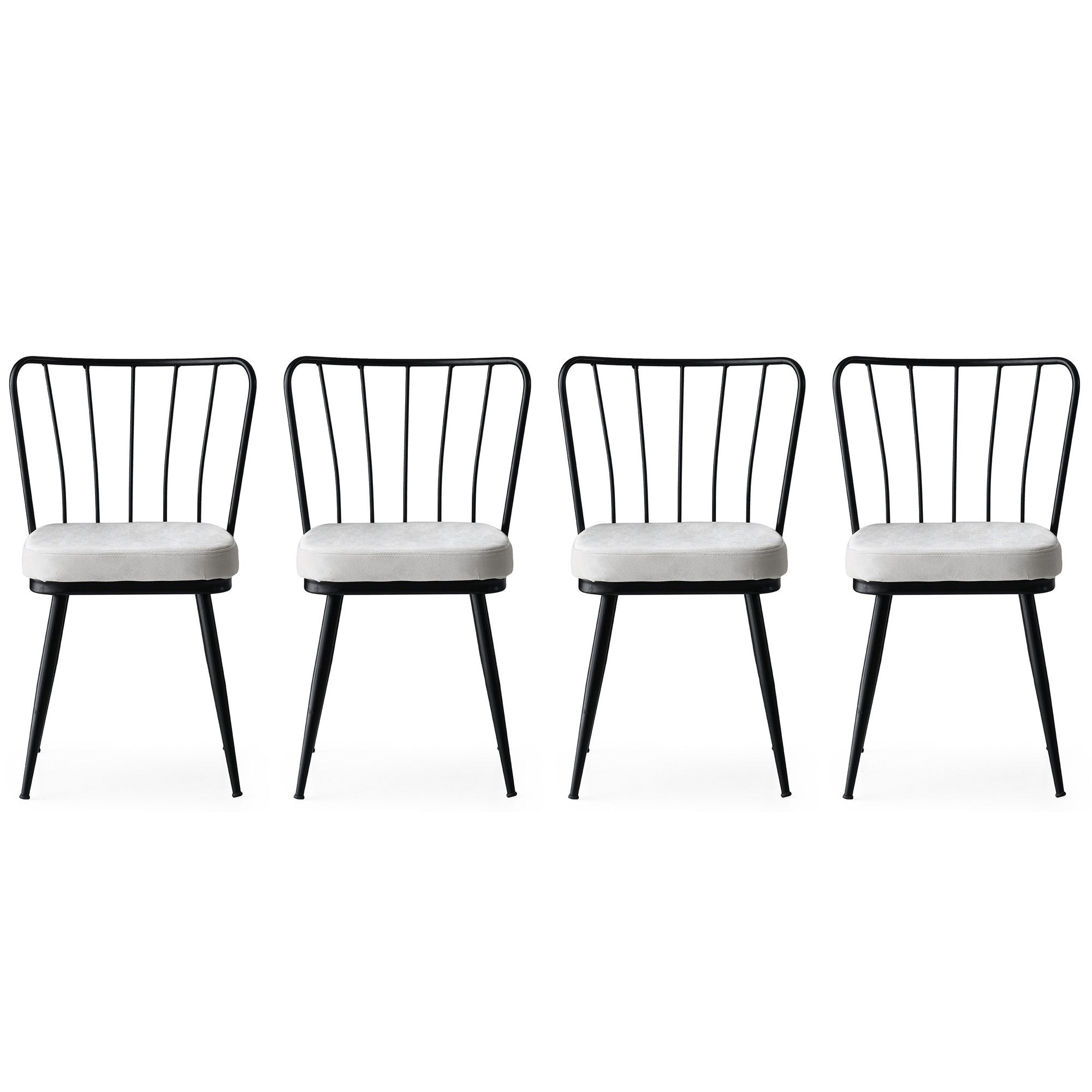 Lot de 4 chaises bistrot Gino Métal Noir et Velours Blanc