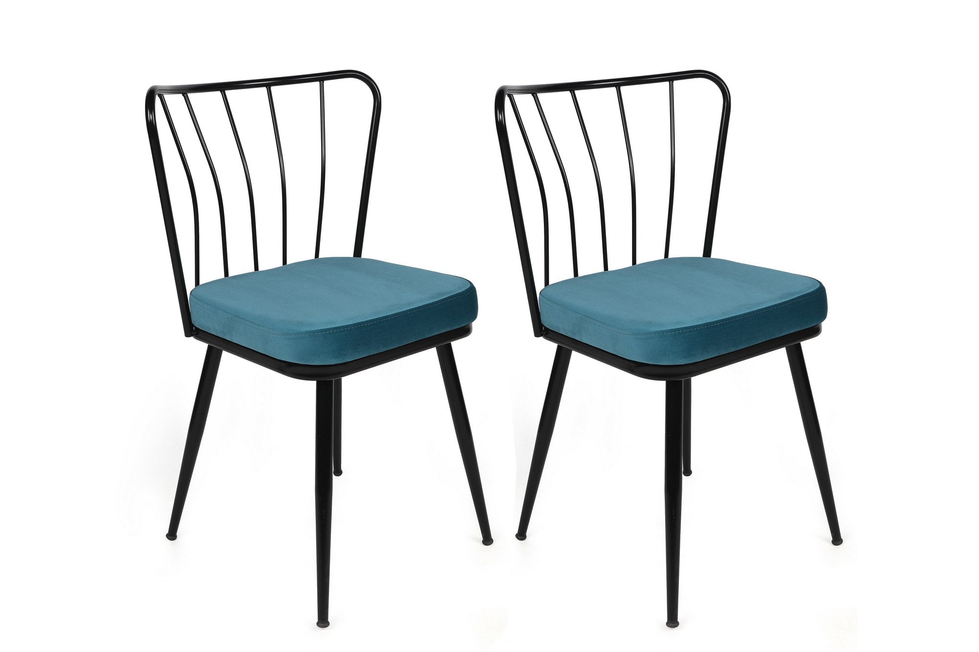 Lot de 4 chaises Gino Métal Noir et Velours Bleu