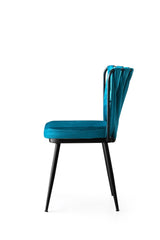 Lot de 4 chaises Scribe Métal Noir et Velours Turquoise