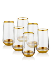 Lot de 6 verres d'eau Idha 480ml Verre Transparent avec base et liseré Or