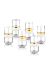 Lot de 6 verres haut Katie Verre Transparent avec bandes Blanc et Or