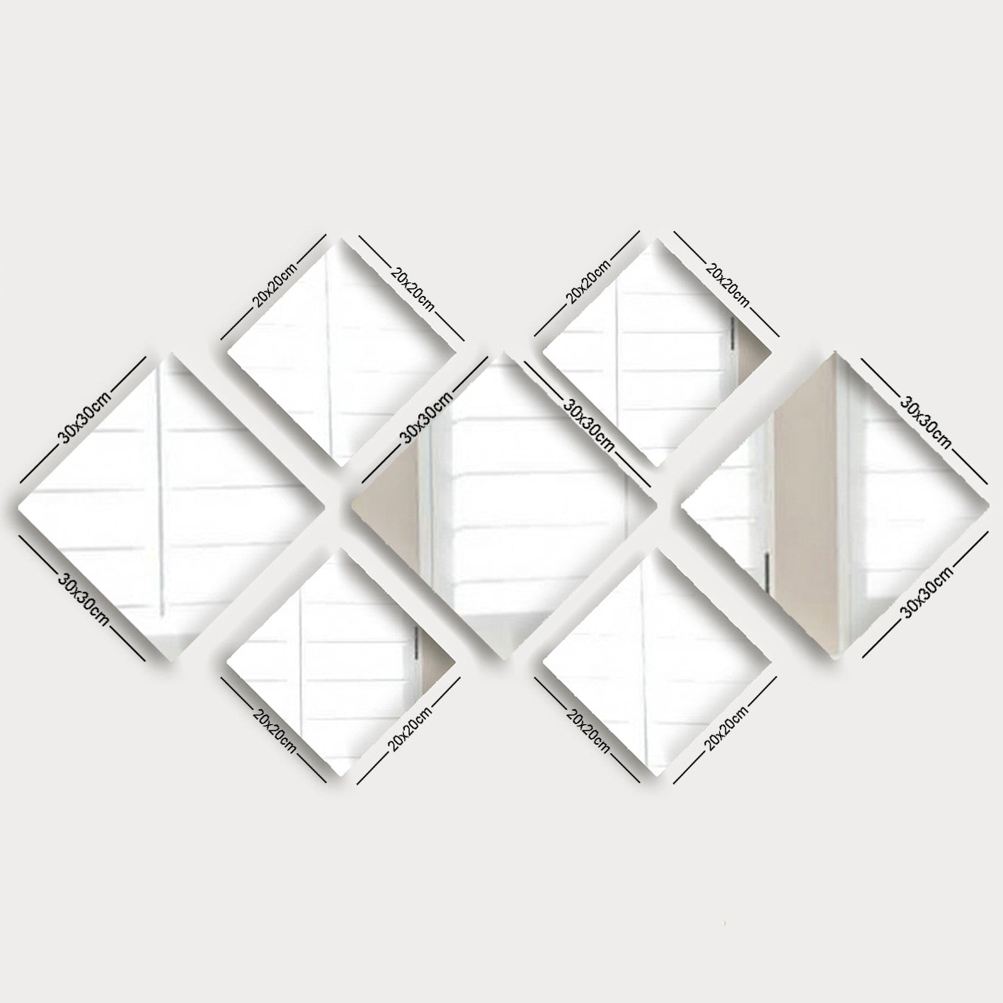 Lot de 7 miroirs losanges Certa 20x20cm et 30x30cm Verre Argent