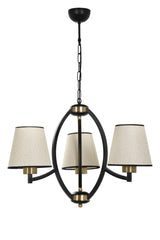 Lustre arcs 3 lampes cylindres Neutrom Métal Noir et Tissu Beige