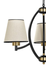 Lustre arcs 3 lampes cylindres Neutrom Métal Noir et Tissu Beige