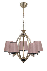 Lustre arcs 5 lampes cylindres Dory Métal Or et Tissu Rose mountbatten