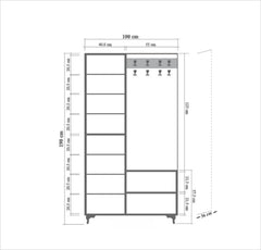 Meuble d'entré avec miroir Ayfara L100xH190cm Bois clair, Blanc et Motif rayures dégradé Jaune