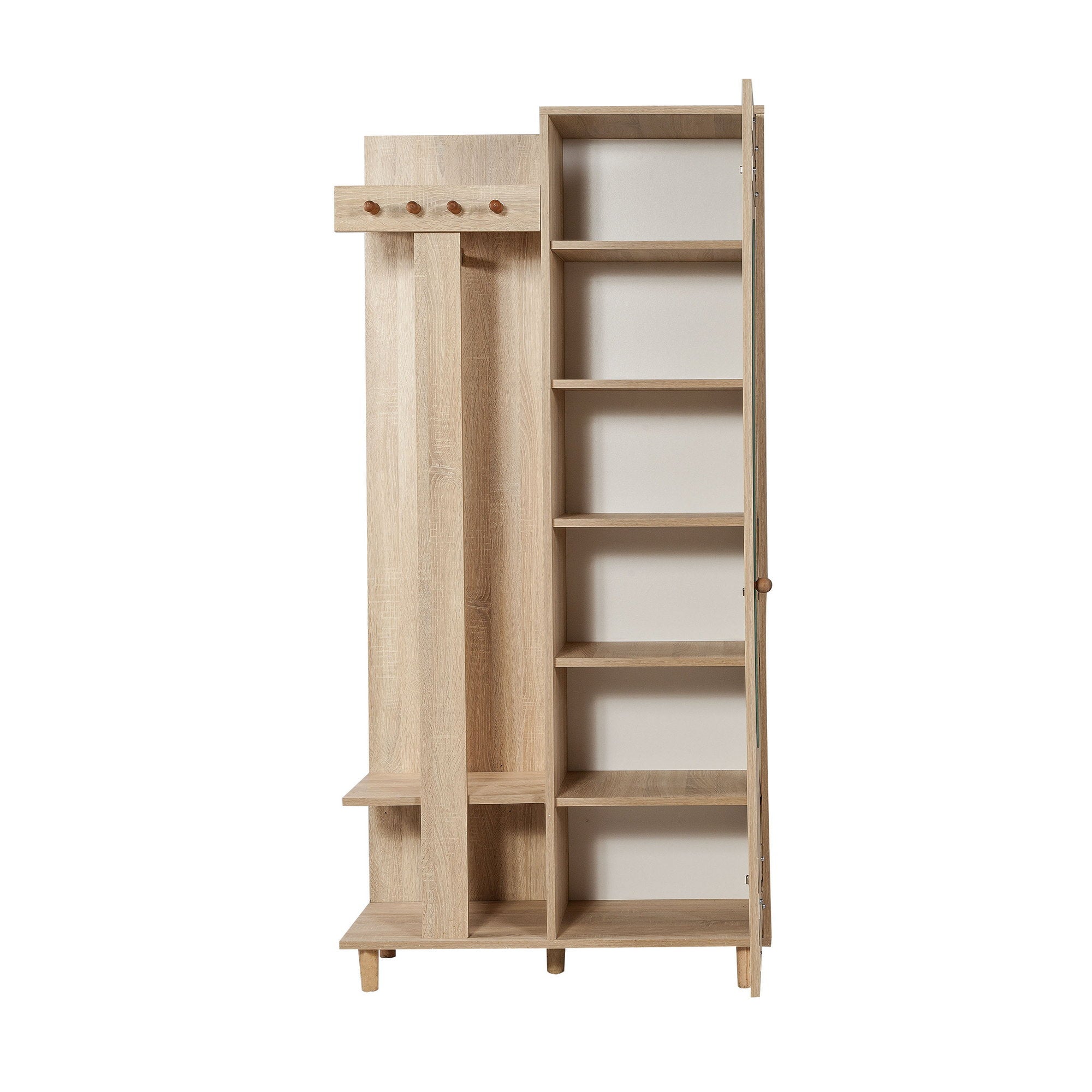 Meuble d'entrée 1 porte Repono L90xH194cm Bois Naturel et Motif Fleurs Blanc et Violet