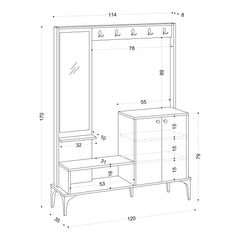 Meuble d'entrée avec miroir Shader H170cm Chêne clair