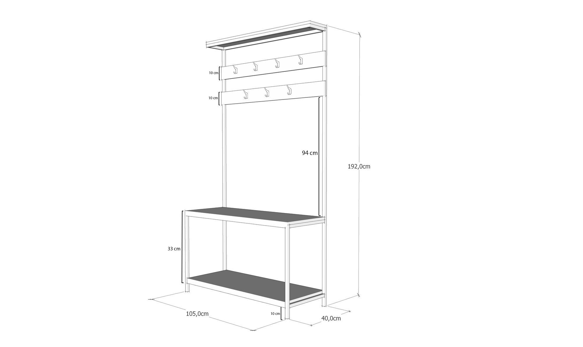 Meuble d'entrée Handover H192cm Bois Pin clair et Métal Noir