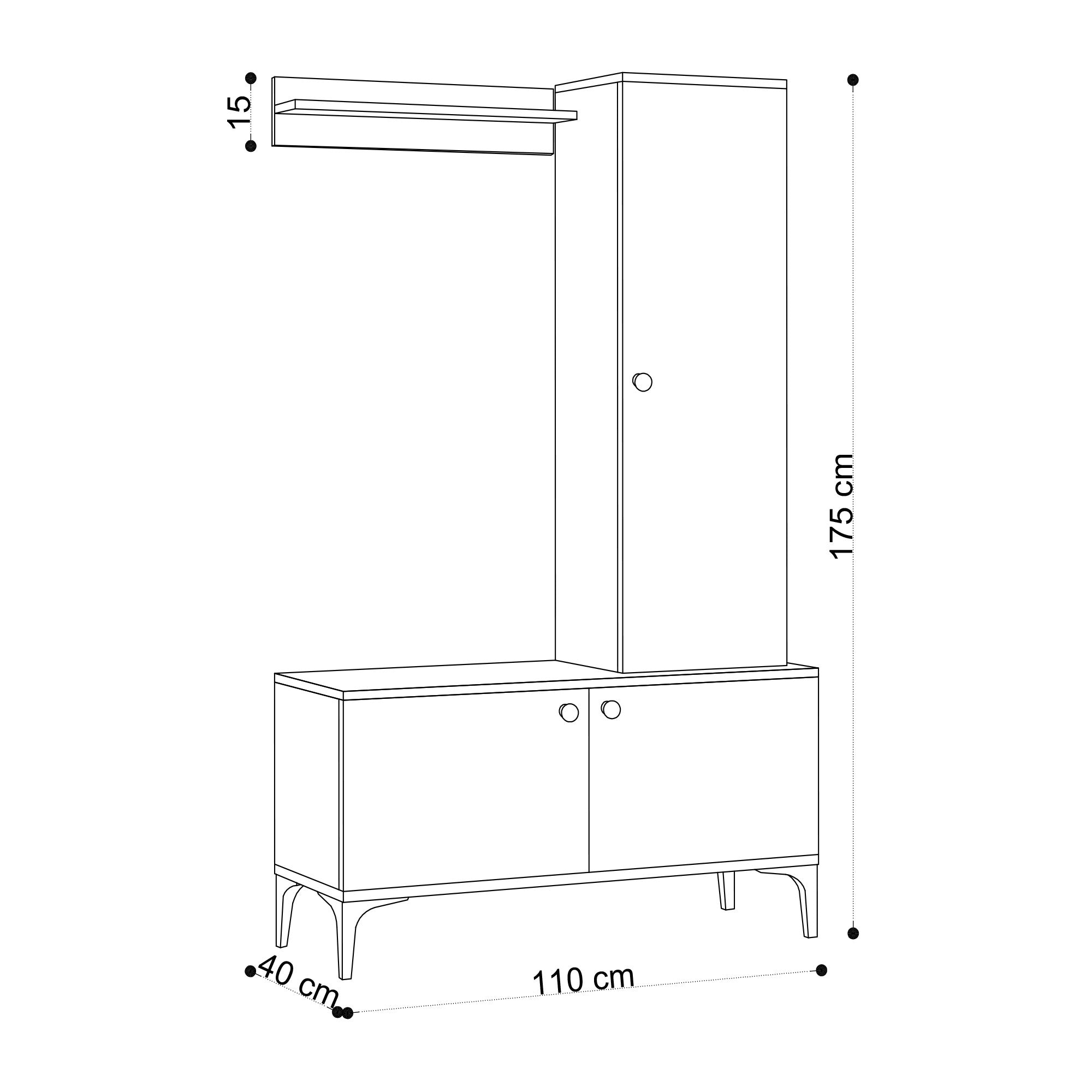 Meuble d'entrée Mikato H175cm Chêne clair et Noir