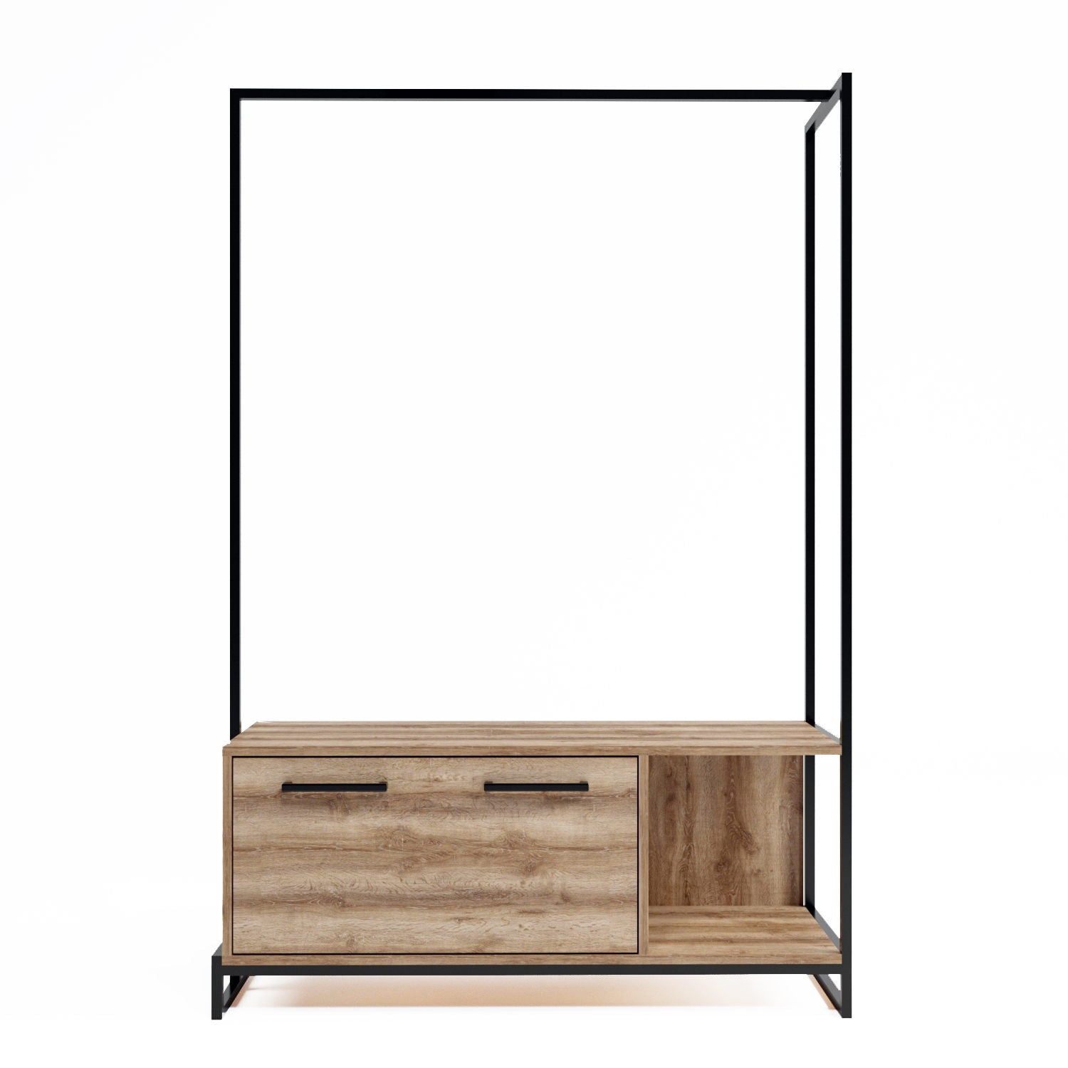 Meuble d'entrée style industriel Towy L120cm Métal Noir et Bois clair