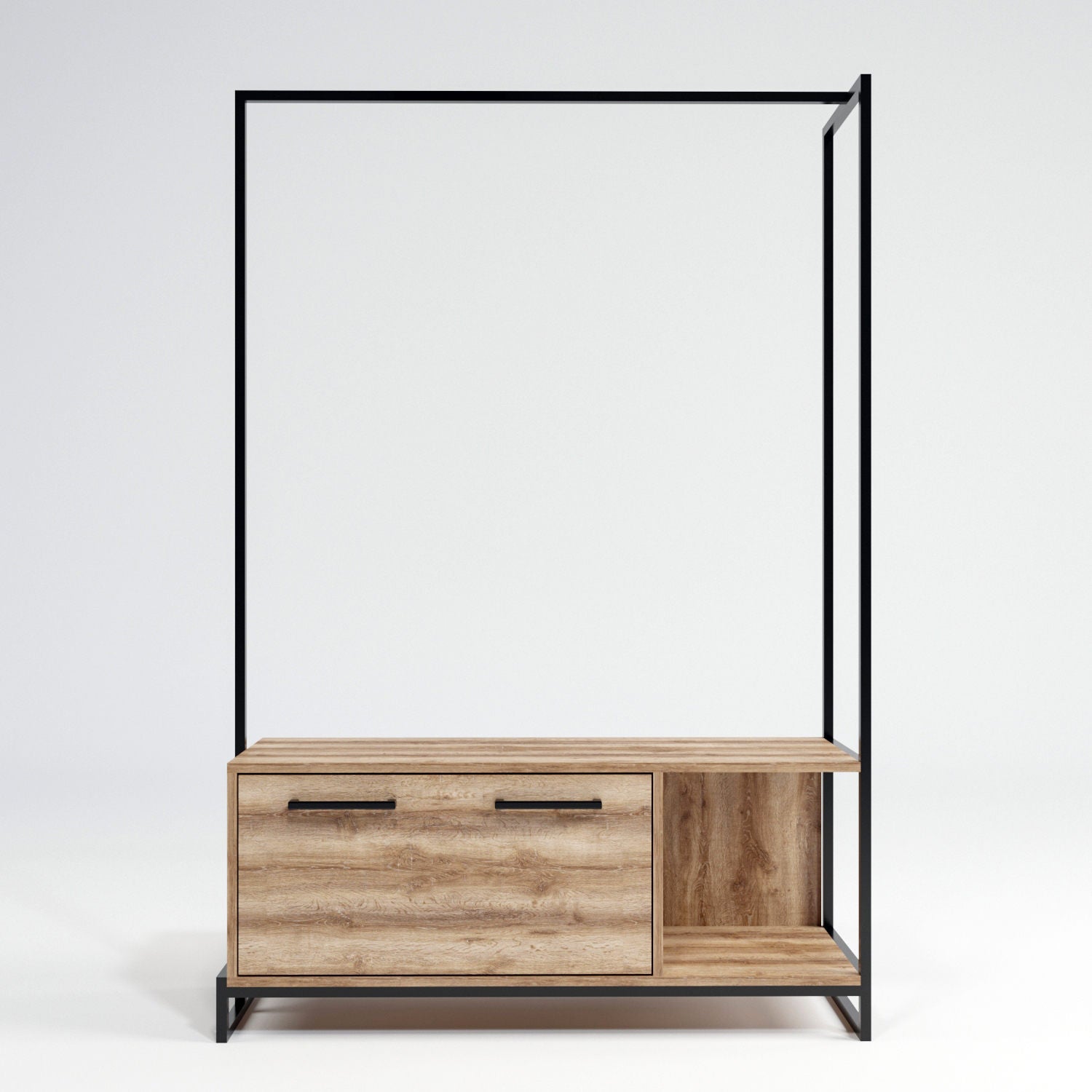 Meuble d'entrée style industriel Towy L120cm Métal Noir et Bois clair