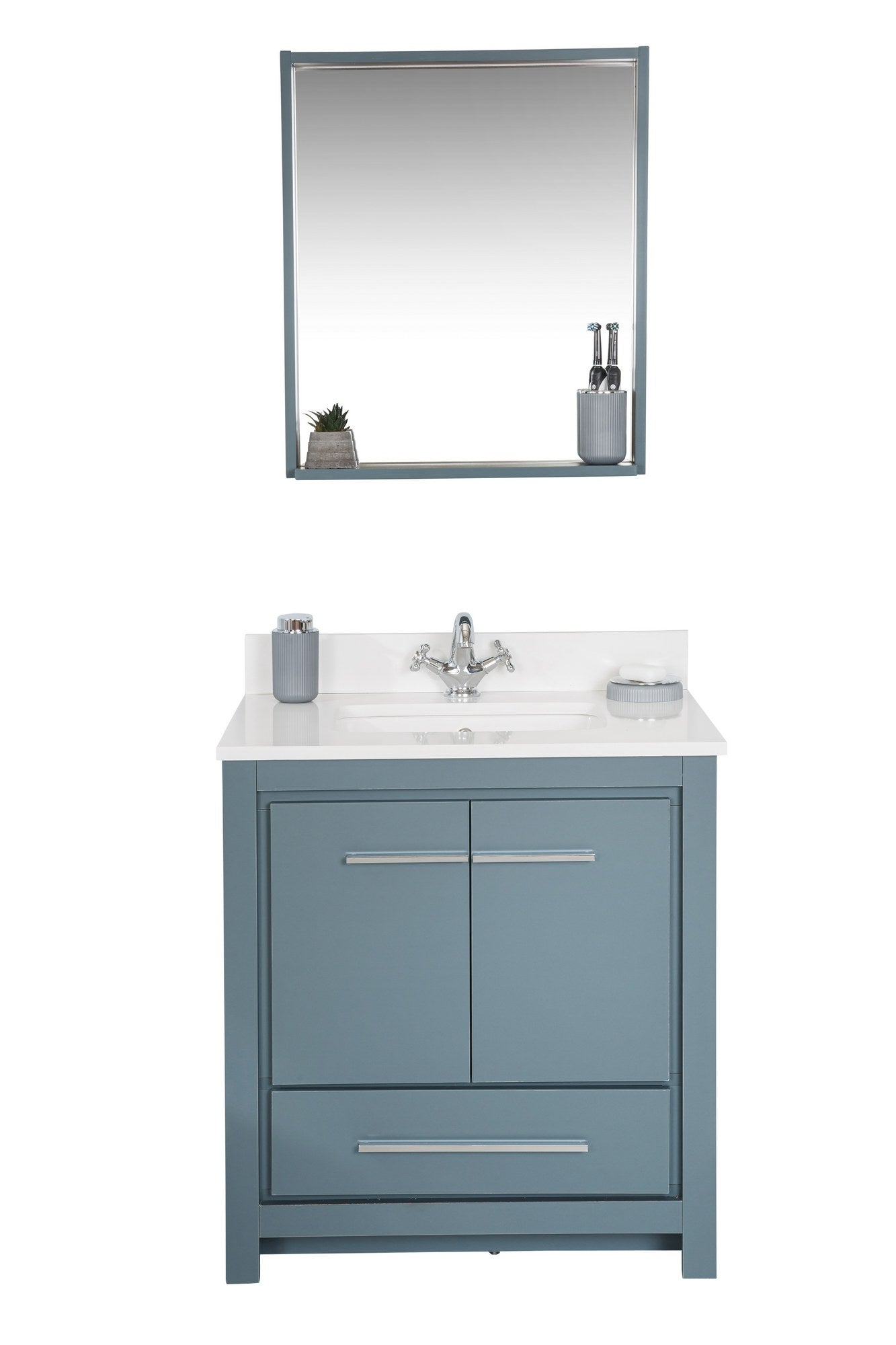 Meuble de salle de bain 75cm avec vasque et miroir L55xH80cm Ligha Bois massif Bleu