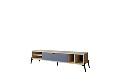 Meuble TV 1 porte et 4 compartiments Kharzu L160xH36cm Bois Chêne et Anthracite