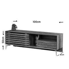 Meuble TV 1 tiroir et 1 porte coulissante Kuara 100cm Métal Blanc et Bois  Chêne clair