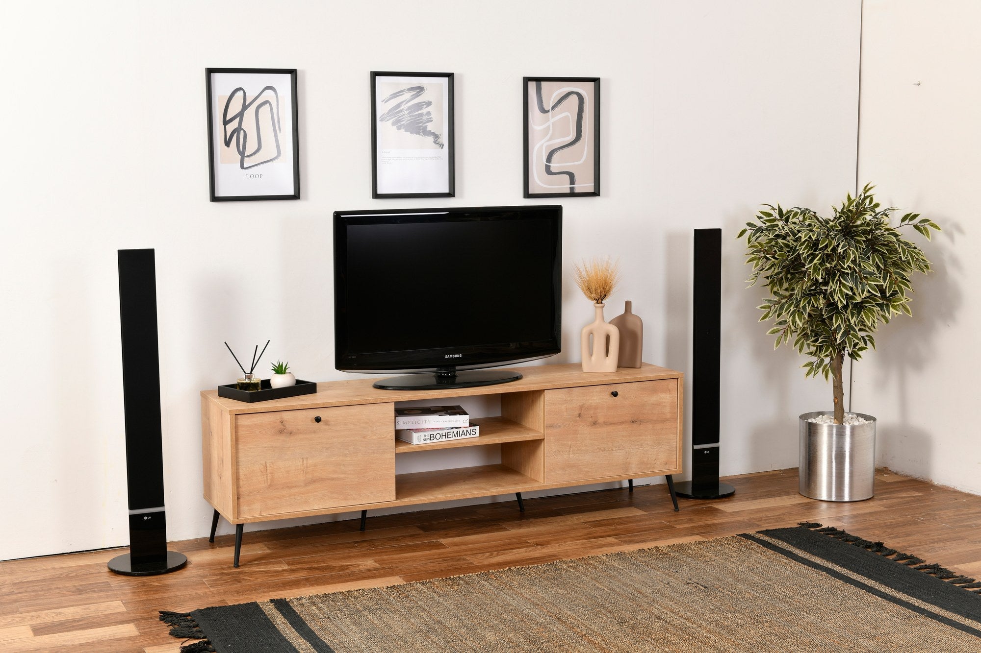 Meuble TV 2 portes Ireb L180cm Chêne clair