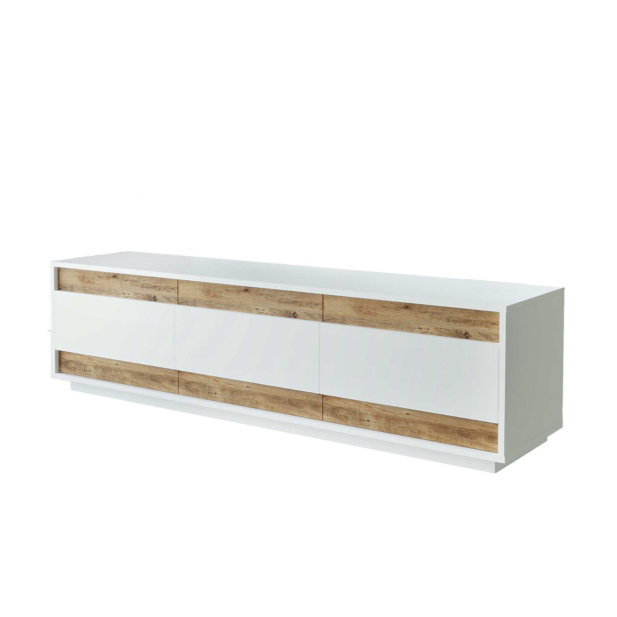 Meuble TV 3 portes battantes Meano Bois Naturel et Blanc