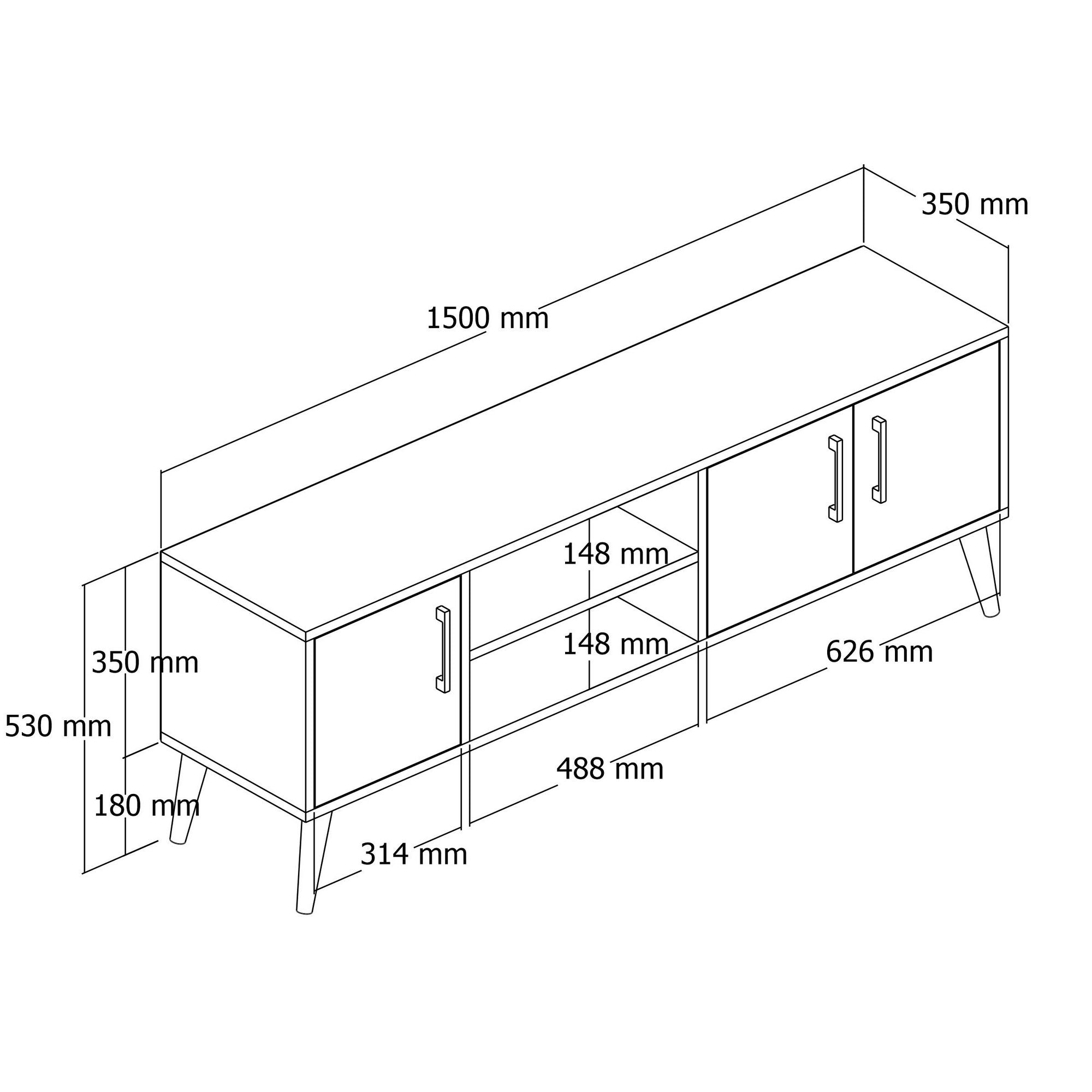 Meuble TV 3 portes Elena L150cm Chêne clair et Blanc